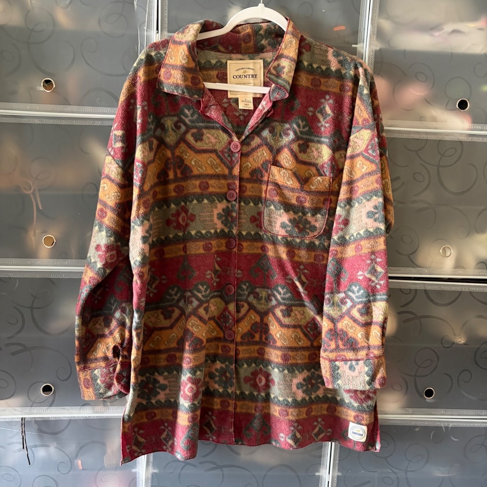 Vintage Victorias Secret Country Fleece Shirt Southwestern Aztec Print Large
